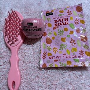 Pink Bath Set with Brush and Apple Scented Bath Fizzer